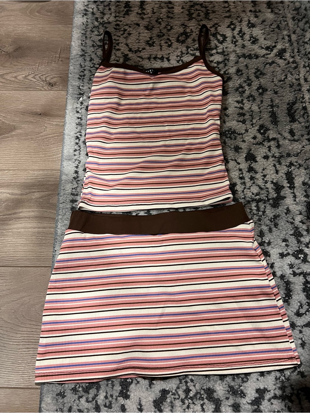 Striped Pink Multi-Color Ribbed Mini Skirt and Tank - Women's